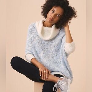 Lou & Grey | Cowl Neck Sky High Poncho Sweater Blue Ivory XS/S‎ Boho Festival
